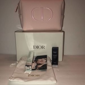 Dior Cosmetic Pouch/Makeup Bag Soft pink Mascara & Lip Stick Travel Size  NWT